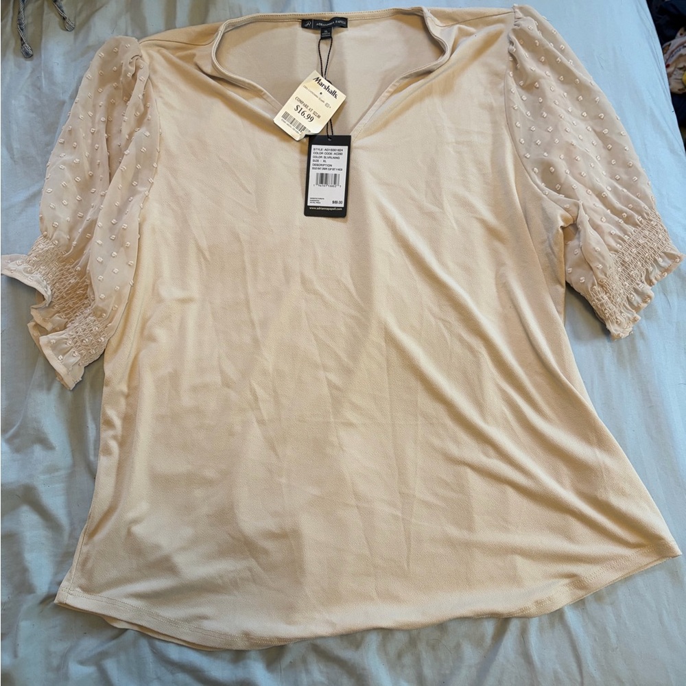 Ariella Cream Puff-Sleeve V-Neck Blouse